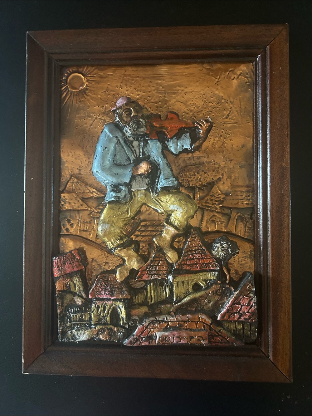VTG Fiddler On The Roof 3D Hammered Copper Repoussé By Artist Yigal - Picture 1 of 8